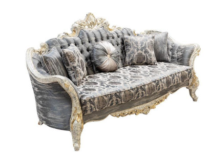 Baroque Sofa 3 Seat Gray Living room Classic Design Sofa Couch Textile